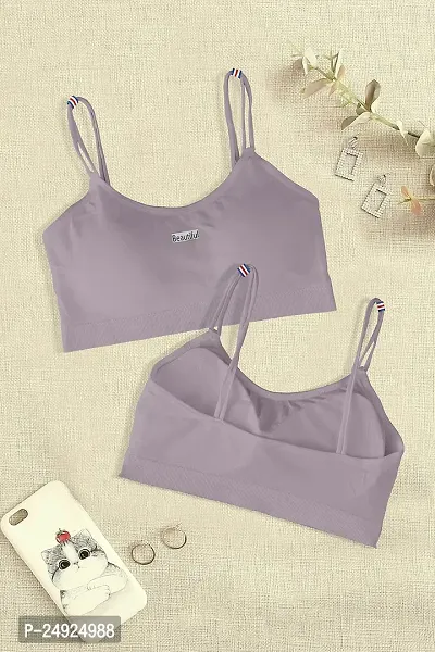 Women Cotton Everyday Lightly Padded Wire Free Bra (Beige-Purple)-thumb4