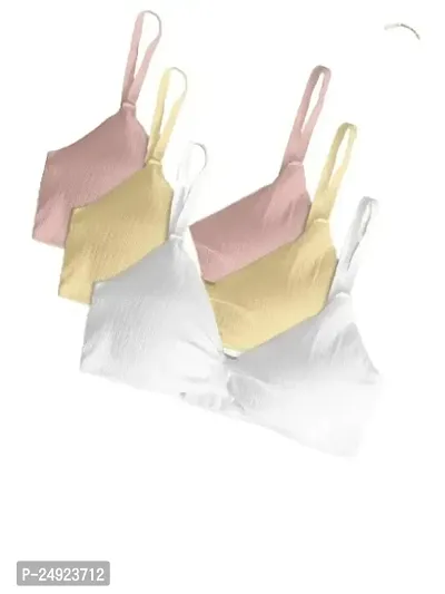 Women Cotton Everyday Lightly Padded Wire Free Bra Free Size (Pink-Skin-White)-thumb0