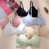 Women Cotton Everyday Lightly Padded Wire Free Bra Free Size (Skin-White-Green)-thumb4