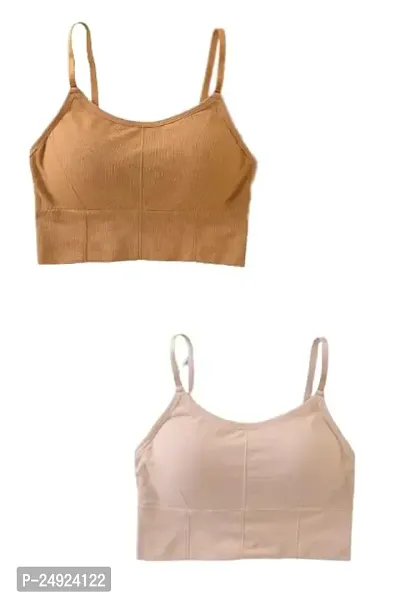 Women Cotton Everyday Lightly Padded Wire Free Bra Free Size (Yellow-Beige)-thumb0