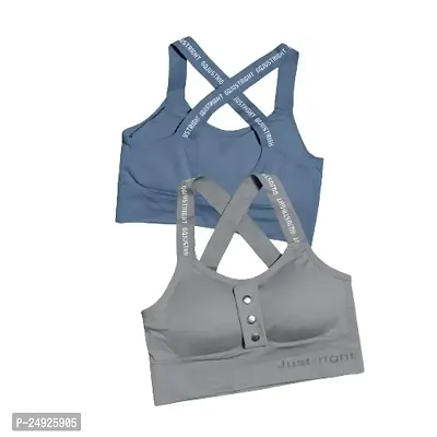 Under Secret Women Everyday Lightly Padded Sports Bra (Light Grey-Blue)-thumb0