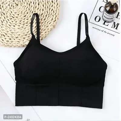 Women Cotton Everyday Lightly Padded Wire Free Bra Free Size (Black) (Black)-thumb4