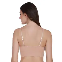 Women Cotton Everyday Lightly Padded Wire Free Bra Free Size (Black) (Beige)-thumb1