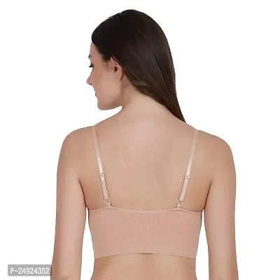 Women Cotton Everyday Lightly Padded Wire Free Bra Free Size (Black) (Beige)-thumb2