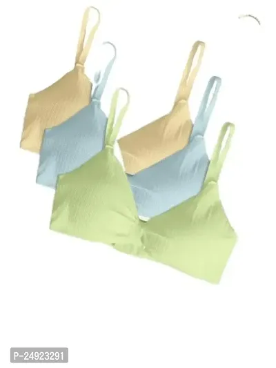 Women Cotton Everyday Lightly Padded Wire Free Bra Free Size (Skin-Sky-Green)