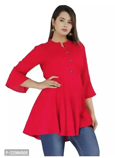 Long Bell Sleeves Tops (Small, Red)
