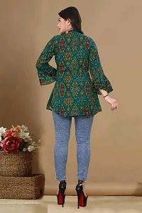 Elegant Rayon Green V Neck Bell Sleeve Printed Top For Women-thumb1