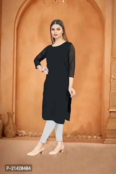 Elegant Rayon Black Solid Round Neck Kurta For Women-thumb2