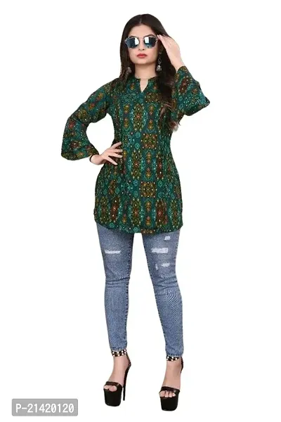 Elegant Rayon Green V Neck Bell Sleeve Printed Top For Women-thumb3