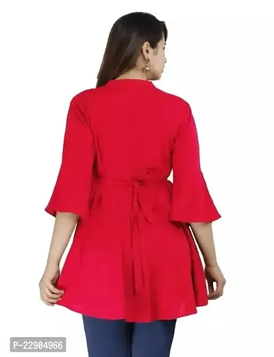 Long Bell Sleeves Tops (Small, Red)-thumb3