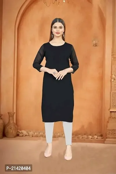 Elegant Rayon Black Solid Round Neck Kurta For Women-thumb0