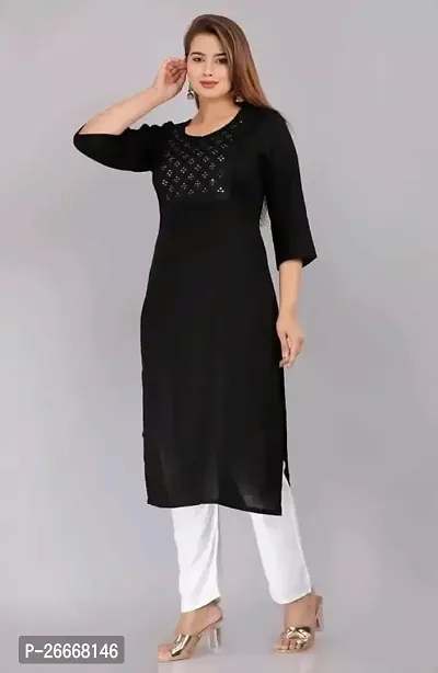 Trendy Women Embroidery Work Kurtis (Black)-thumb0