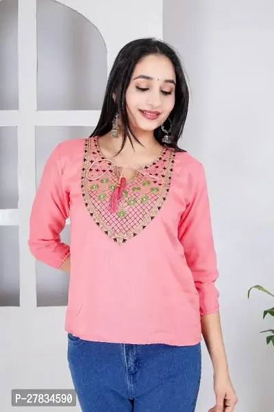Classic Embroidery Top for Women (Pink V )-thumb0