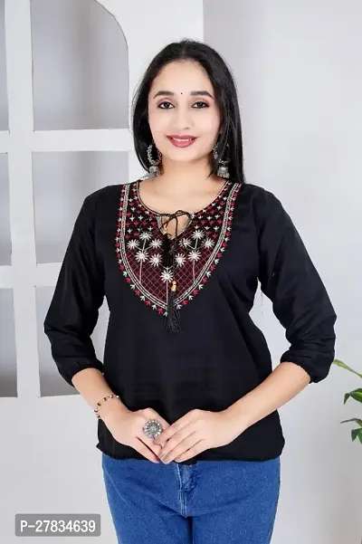 Classic Embroidery Top for Women (Black V )