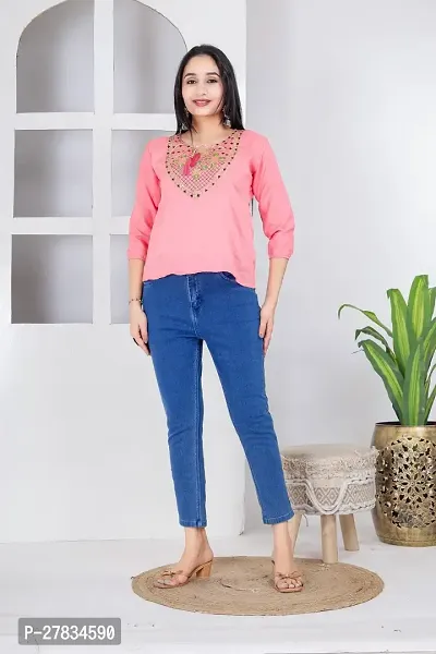 Classic Embroidery Top for Women (Pink V )-thumb4