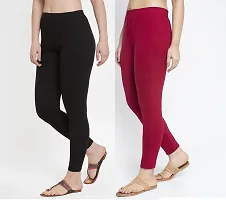 Women Ankle Length Leggings Combo Pack Of 2 (Back/Maroon)-thumb2