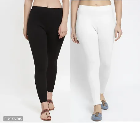 Women Ankle Length Leggings Combo Pack Of 2 (Back/White)-thumb0