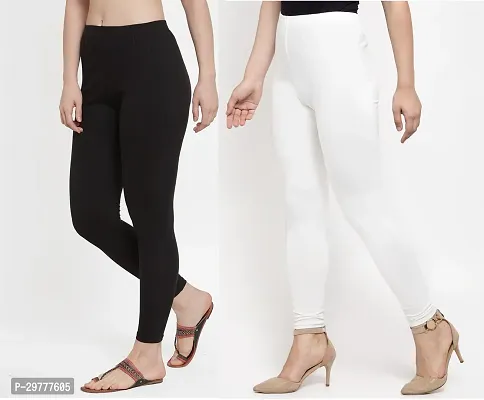 Women Ankle Length Leggings Combo Pack Of 2 (Back/White)-thumb3