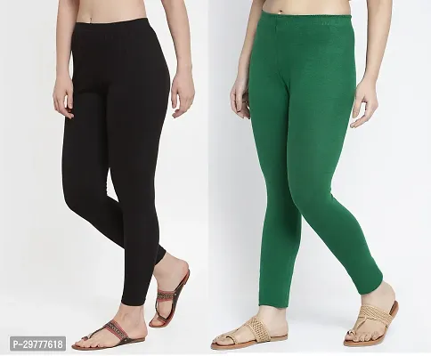 Women Ankle Length Leggings Combo Pack Of 2 (Back/Green)-thumb4