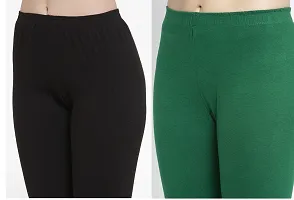 Women Ankle Length Leggings Combo Pack Of 2 (Back/Green)-thumb1