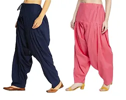 Casual Cotton Solid Comfy Patiala  Combo Pack of 2 (Navy/Peach)-thumb2