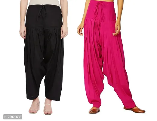 Casual Cotton Solid Comfy Patiala  Combo Pack of 2 (Black/Pink)-thumb0