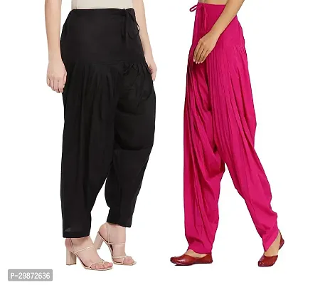 Casual Cotton Solid Comfy Patiala  Combo Pack of 2 (Black/Pink)-thumb2