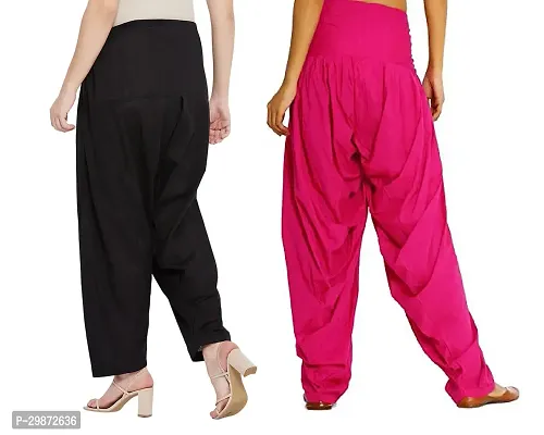 Casual Cotton Solid Comfy Patiala  Combo Pack of 2 (Black/Pink)-thumb3