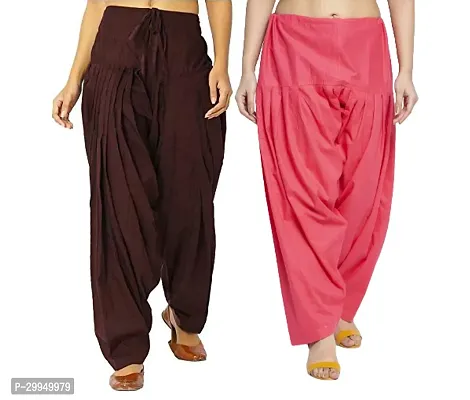 Cotton Solid Comfy Patiala Combo Pack of 2 (Brown/Peach)-thumb0