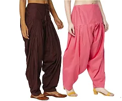 Cotton Solid Comfy Patiala Combo Pack of 2 (Brown/Peach)-thumb1