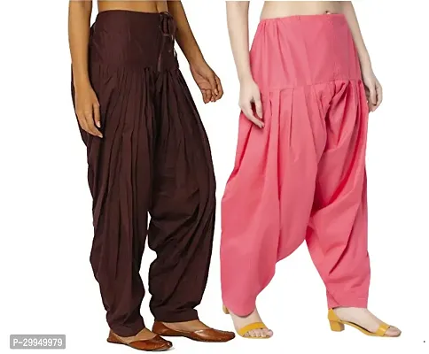 Cotton Solid Comfy Patiala Combo Pack of 2 (Brown/Peach)-thumb2