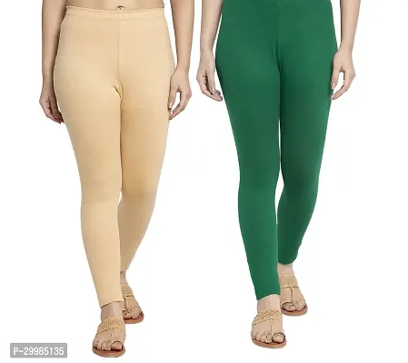 Women Ankle Length Leggings Combo Pack Of 2 (Skin /Dark Green)