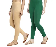 Women Ankle Length Leggings Combo Pack Of 2 (Skin /Dark Green)-thumb1