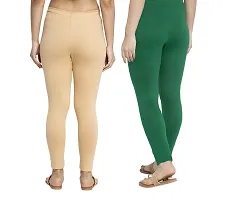 Women Ankle Length Leggings Combo Pack Of 2 (Skin /Dark Green)-thumb2