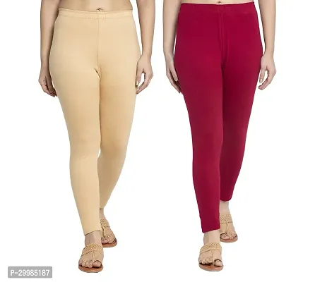 Women Ankle Length Leggings Combo Pack Of 2 (Skin /Maroon)