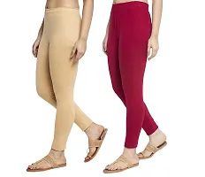 Women Ankle Length Leggings Combo Pack Of 2 (Skin /Maroon)-thumb1