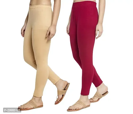 Women Ankle Length Leggings Combo Pack Of 2 (Skin /Maroon)-thumb2