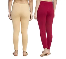 Women Ankle Length Leggings Combo Pack Of 2 (Skin /Maroon)-thumb2