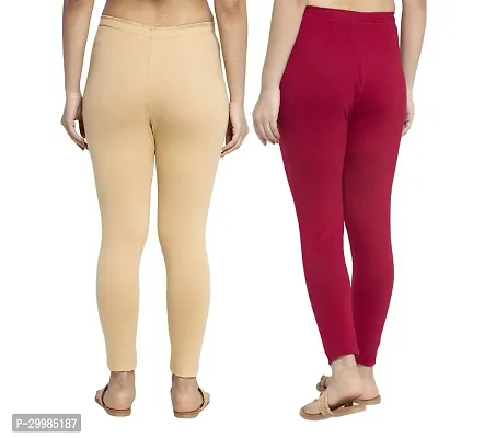 Women Ankle Length Leggings Combo Pack Of 2 (Skin /Maroon)-thumb3