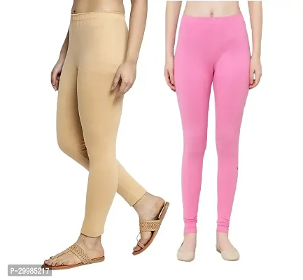 Women Ankle Length Leggings Combo Pack Of 2 (Skin /Baby Pink)-thumb2