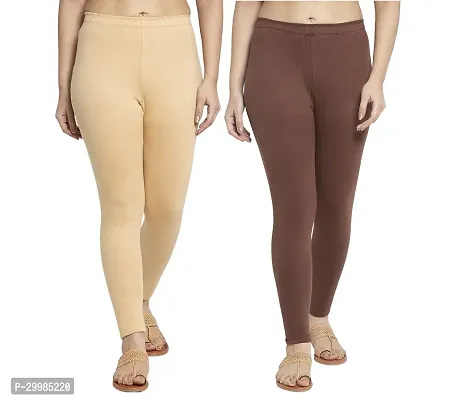 Women Ankle Length Leggings Combo Pack Of 2 (Skin /Brown)