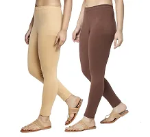 Women Ankle Length Leggings Combo Pack Of 2 (Skin /Brown)-thumb2