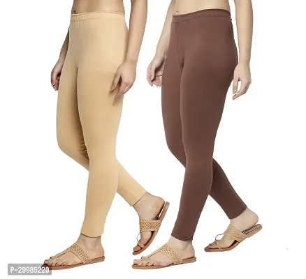 Women Ankle Length Leggings Combo Pack Of 2 (Skin /Brown)-thumb3