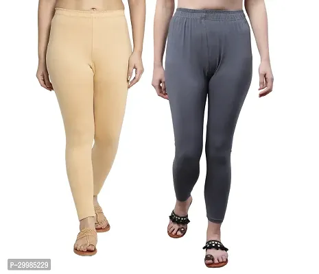 Women Ankle Length Leggings Combo Pack Of 2 (Skin /Dark Grey)