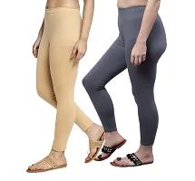 Women Ankle Length Leggings Combo Pack Of 2 (Skin /Dark Grey)-thumb2