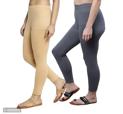 Women Ankle Length Leggings Combo Pack Of 2 (Skin /Dark Grey)-thumb3