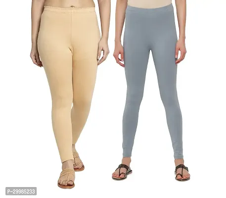 Women Ankle Length Leggings Combo Pack Of 2 (Skin / Light Grey)