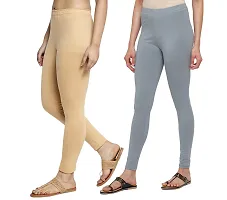 Women Ankle Length Leggings Combo Pack Of 2 (Skin / Light Grey)-thumb2