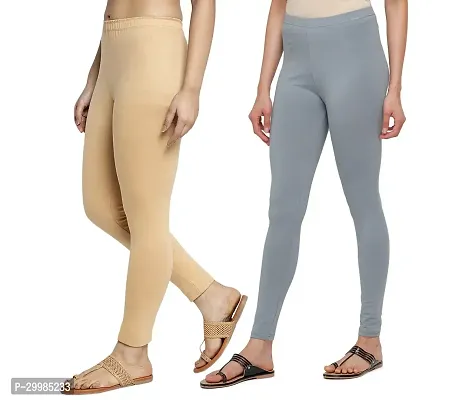 Women Ankle Length Leggings Combo Pack Of 2 (Skin / Light Grey)-thumb3