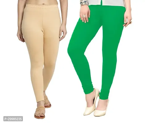 Women Ankle Length Leggings Combo Pack Of 2 (Skin / Light Green)